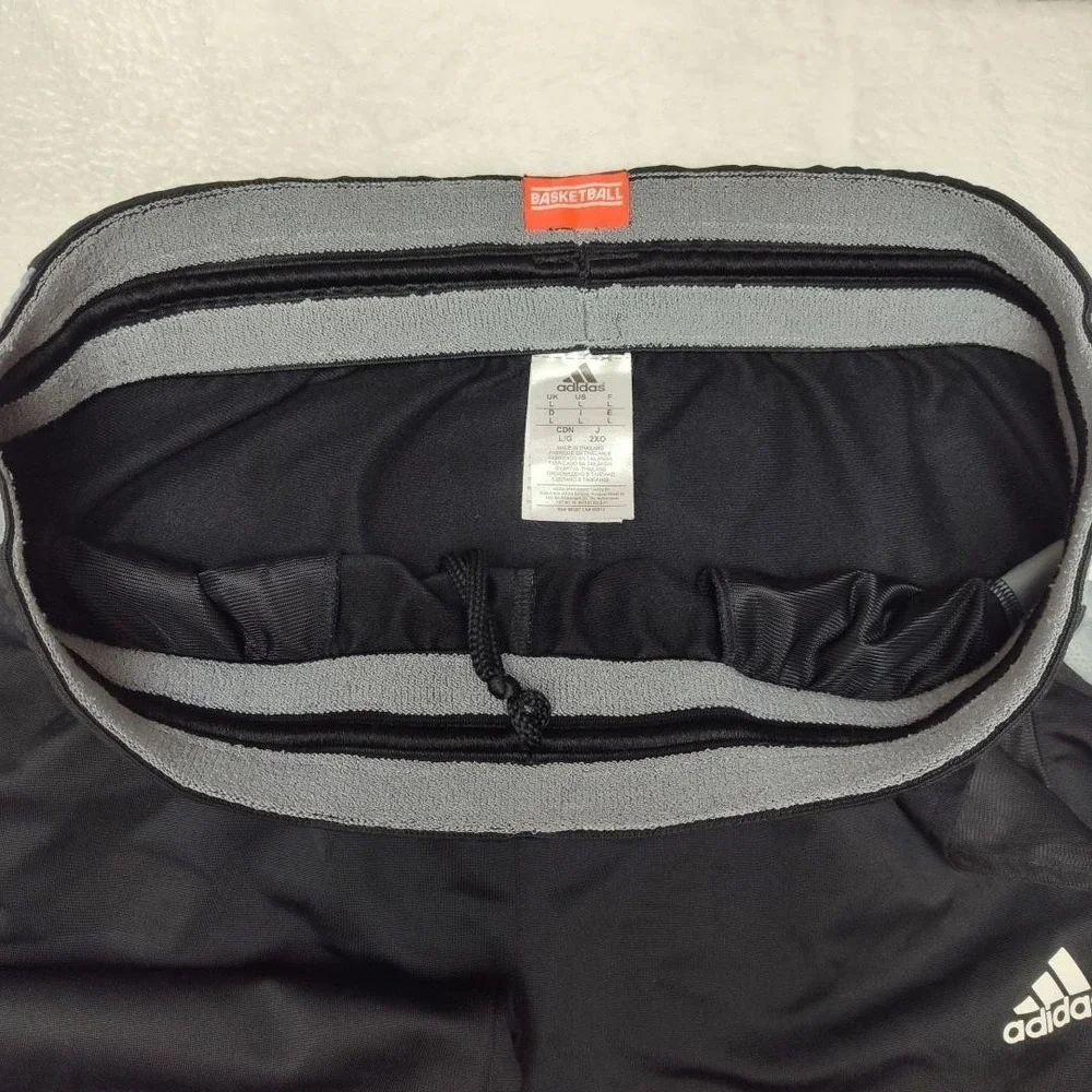 Adidas‎ Track Pants Mens L Black Side Stripe Lined Drawstring Tapered Basketball